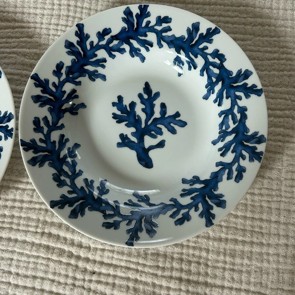Z Gallerie Blue Coral Porcelain 8” Soup Bowls Set Of 2. Retired HTF.